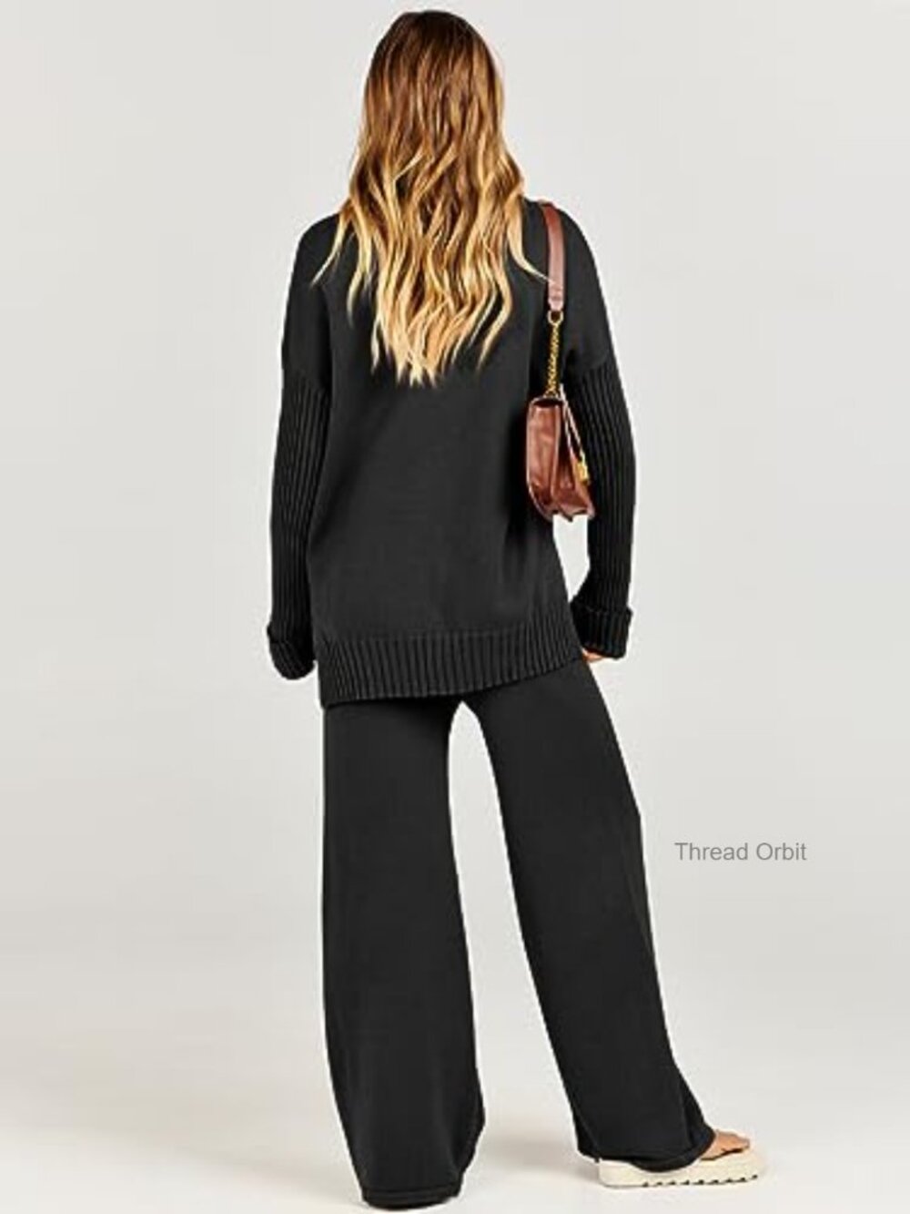 Soft Knit Sweater Set Turtleneck Top Wide Leg Pants Lounge Outfit - Picture 4 of 7